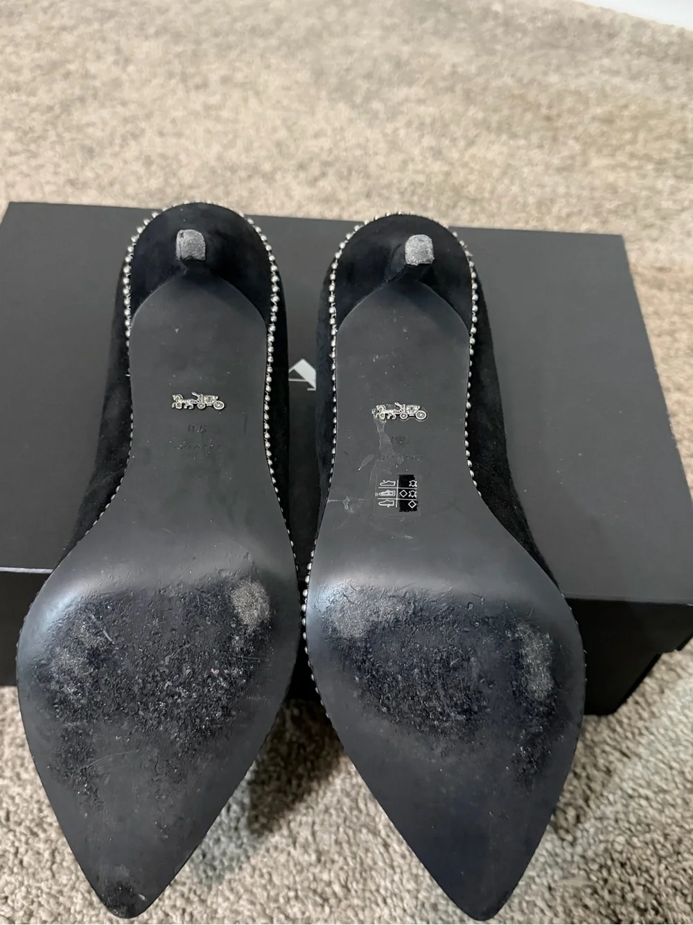 Coach Black Suede Pointed Toe Stiletto Pumps with Stud Trim